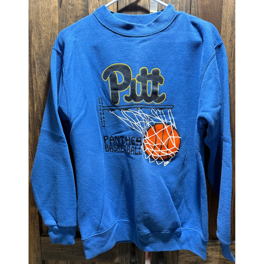 Vintage Pitt Panthers Basketball Sweatshirt PM Blue Crewneck Mens Large USA Made